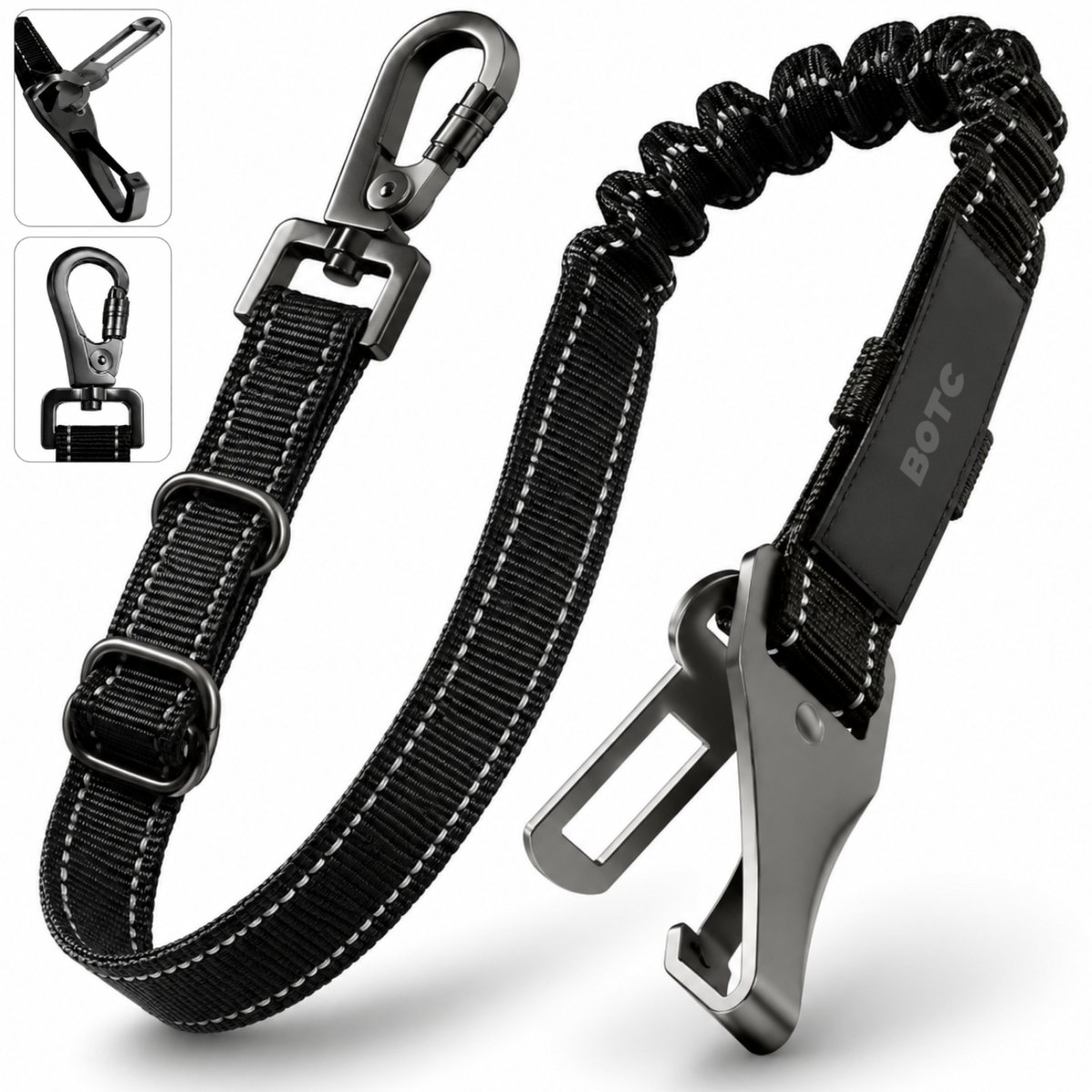 BOTC Autogordel Hond - Hondengordel 3 in 1 - Reflecterende - Veiligheidsgordel hond - Autoriem Hond - Zwart - RVS