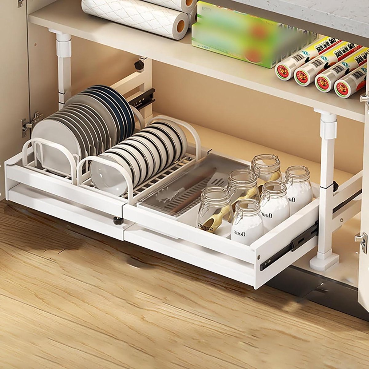 Uitschuifbare Lade - Keuken Organizer - Keuken Opbergen - Geen Boor Nodig - 41x42x27cm - Wit