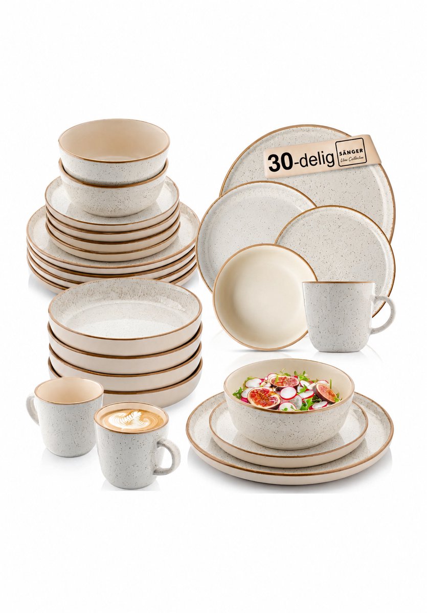 Sänger Aardewerk Serviesset - Combinatieservies - 30-delig - Crème - Krasbestendig - Handgemaakt