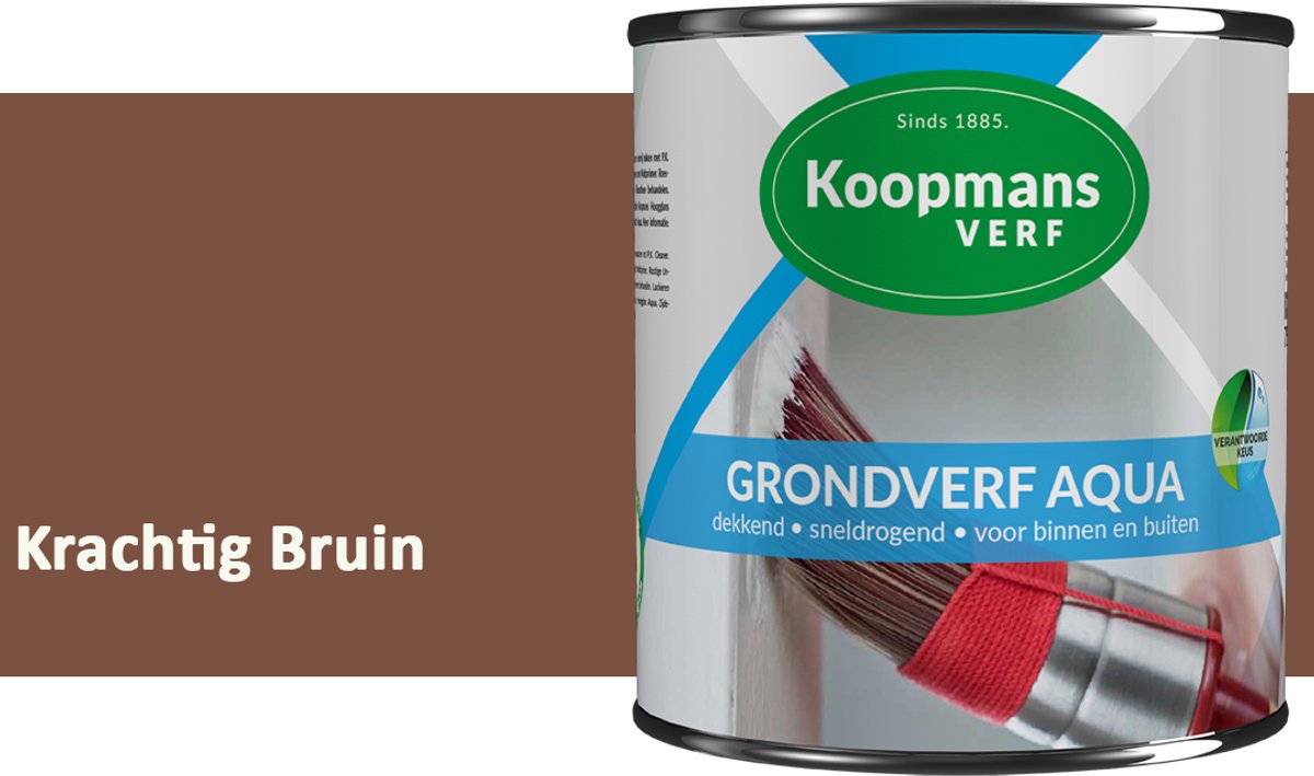 Koopmans Grondverf Aqua – Watergedragen Biobased Grondverf voor Hout & Metaal – Binnen en Buiten – Krachtig Bruin – 1,5 l