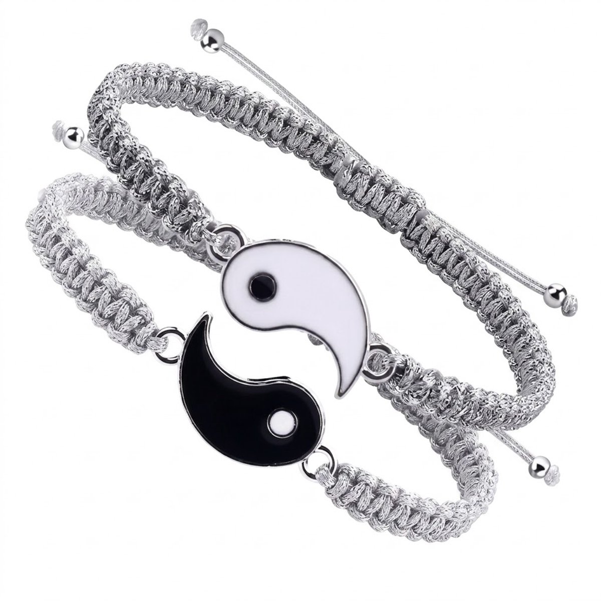 Zwart wit koord armband set voor dames en heren – verstelbare vriendschaps armband met yin yang symbool en kralen