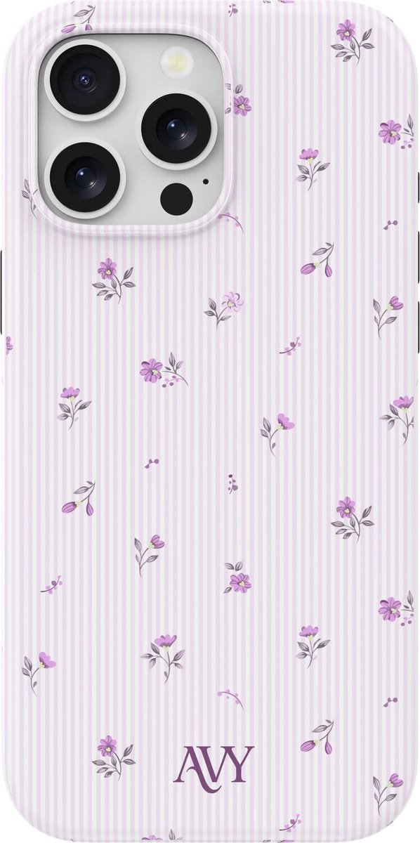 AVY Hoesje geschikt voor Apple iPhone 14 Pro | Lila Dream | Bloemen | Paars | Hard Shell Back Cover | Compatibel met MagSafe & Qi2