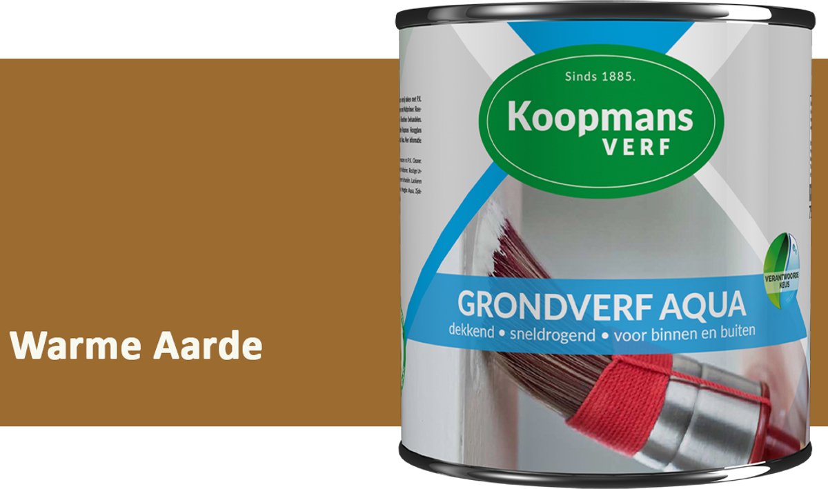Koopmans Grondverf Aqua – Watergedragen Biobased Grondverf voor Hout & Metaal – Binnen en Buiten – Warme Aarde – 2,5 l