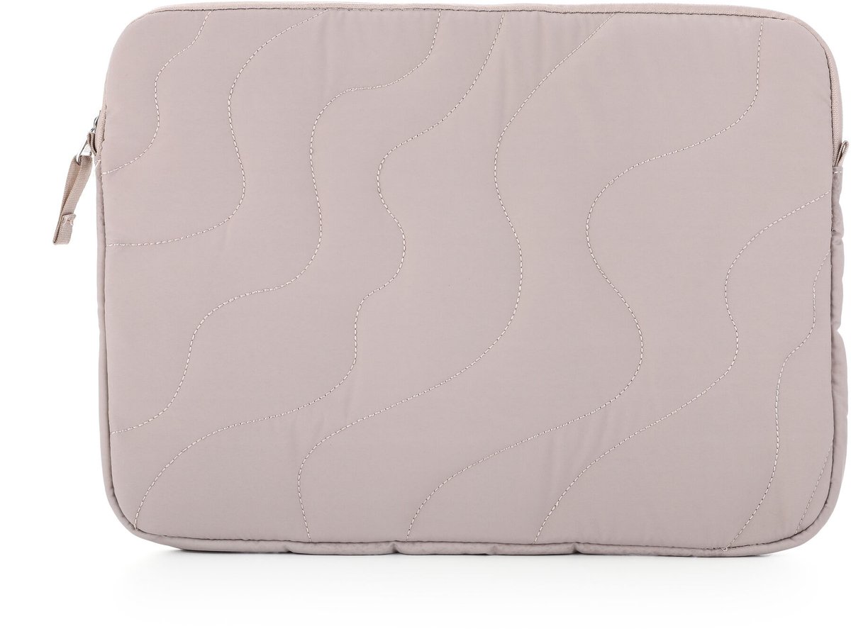Gevoerde Laptophoes met Golvend Puffer-Design – Schokbestendige Laptop Sleeve – Zachte Beschermhoes met Stevige Ritssluiting – Modieuze Tablet & Laptop Cover - Beige