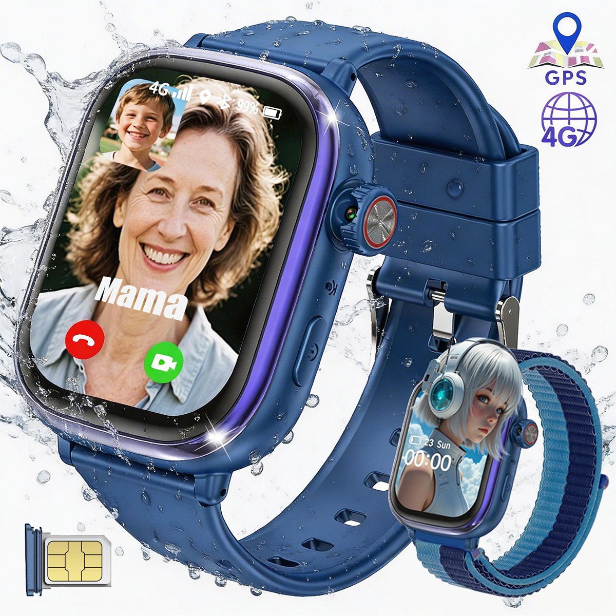 Vashoy T86-2026 Smartwatch voor kinderen-speciaal ontworpen voor kinderen-voorzien van GPS-tracking en een simkaart-SOS-functie-bijbehorende app beschikbaar-scherm van 368×448 pixels-het ideale cadeau.