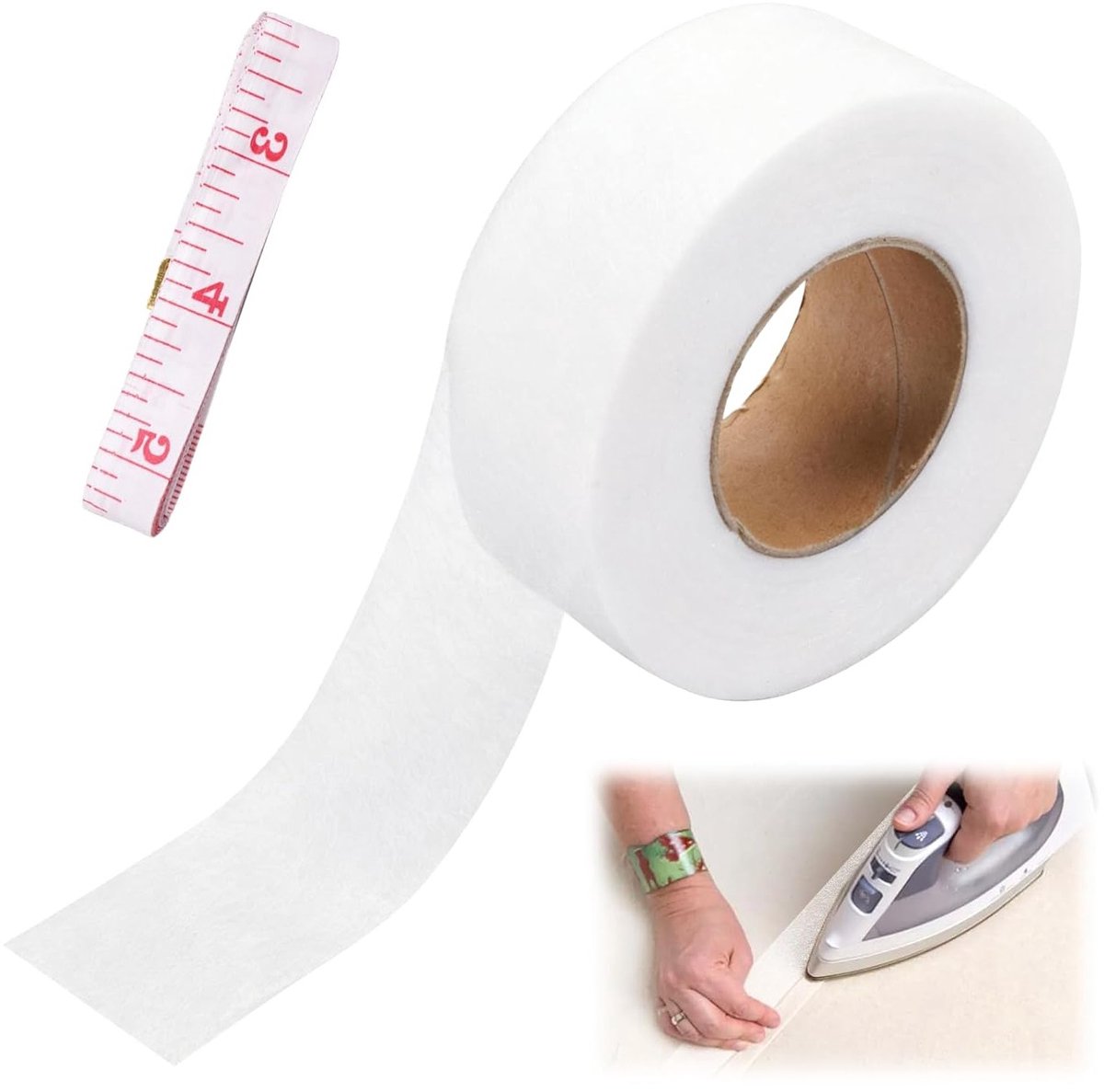 Hemtape voor Strijken, Zelfklevende Hemtape voor Reparatie, Wasbestendig en Ideaal voor Jeans, Gordijnen, Kleding en Jurken met Meetlint