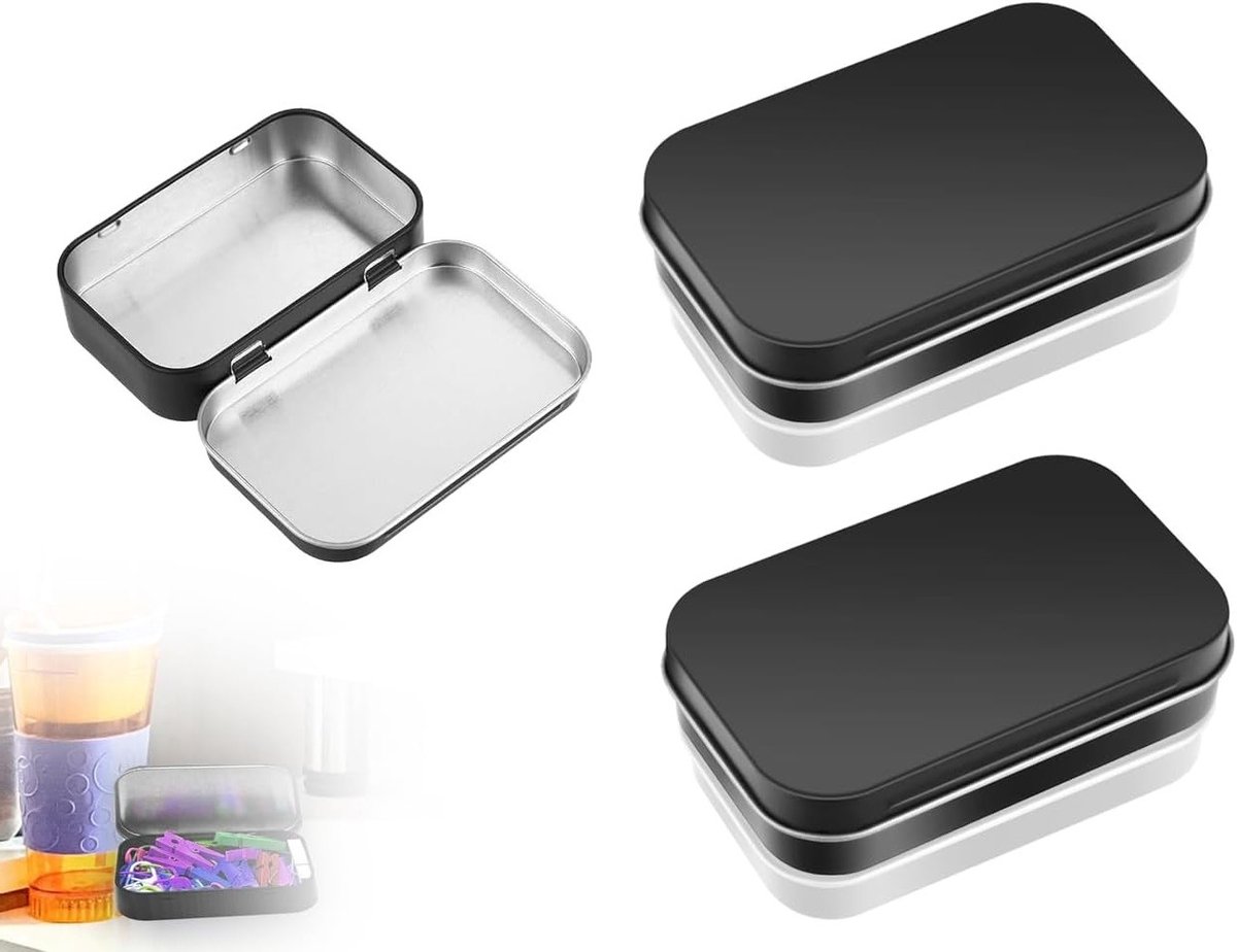 Praktische metalen opbergdozen, set van 2, voor speelkaarten en mini-organisatie, met deksel (Zwart)