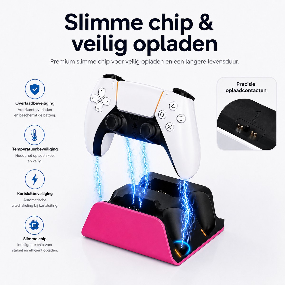 Sounix Oplaadstation geschikt voor PS5 / PS5 Slim / PS5 PRO / DualSense Controller - PS5 accessoires - Dual Oplader - Charging Dock - Roze – foto 8