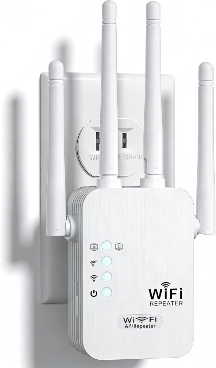 Wifi-repeater 1200 Mbps, 5 GHz/2,4 GHz dual-band draadloze extender, krachtige wifi-versterker met 4 antennes, Gigabit Ethernet-aansluiting, WPS, ondersteunt 3 modi, compatibel met alle internetboxen