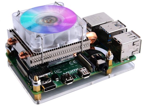 ONF3 - Raspberry Pi Koeler - RGB Koeling - Low-Profile - Ideaal voor Raspberry Pi 4 en 3 - Inclusief Heatsink - Zilver