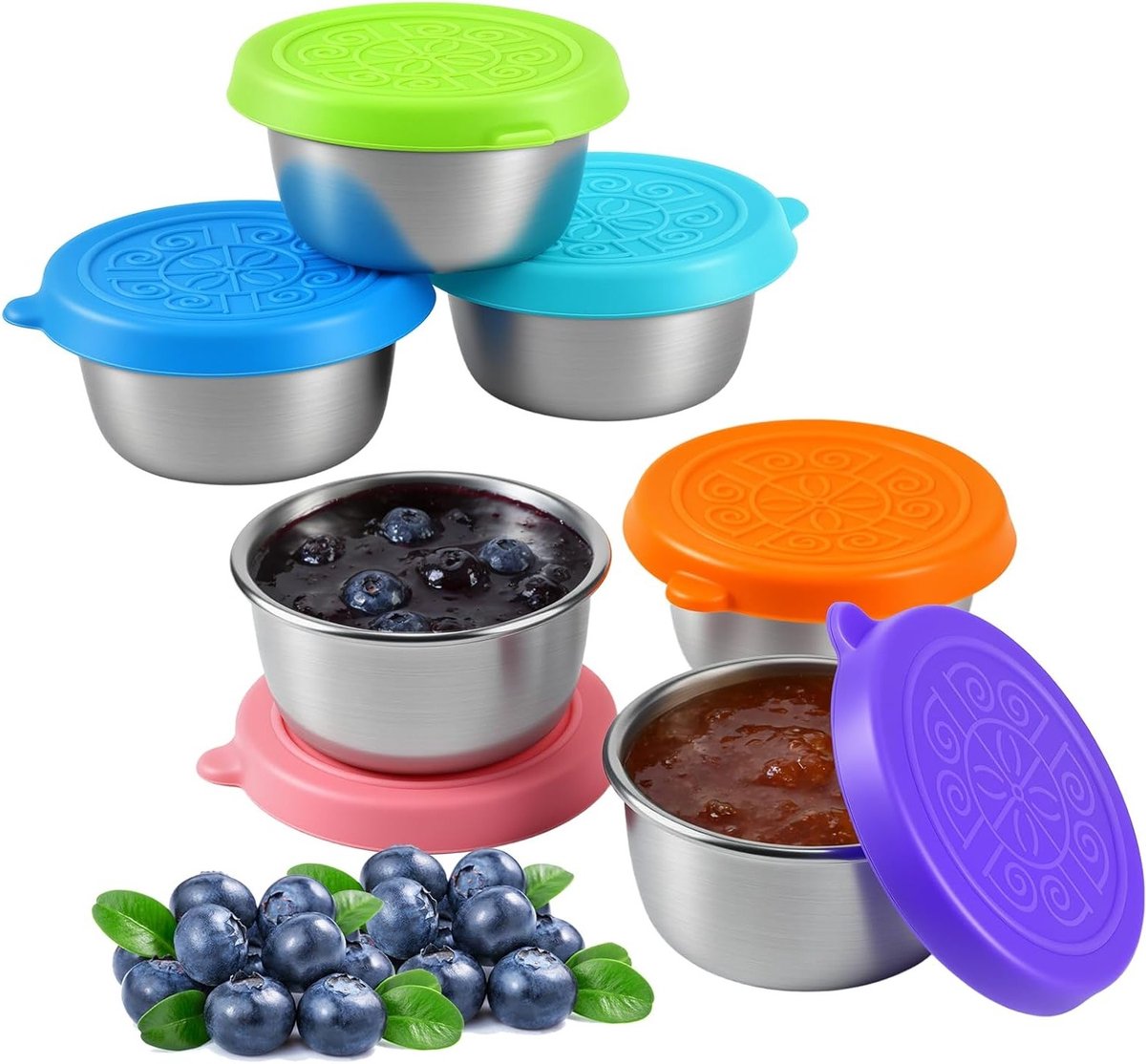 Set van 6 Roestvrijstalen Dressing Containers Lekvrij met Siliconen Deksel