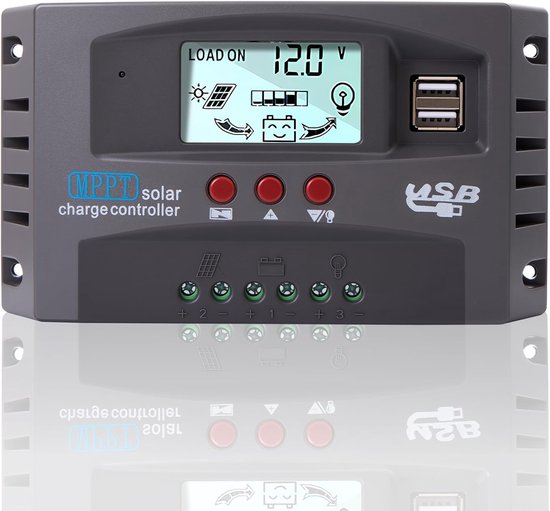 MPPT laadregelaar voor zonne-energie, waterdichte 12V/24V zonne-installaties met LCD-scherm en 100A vermogen