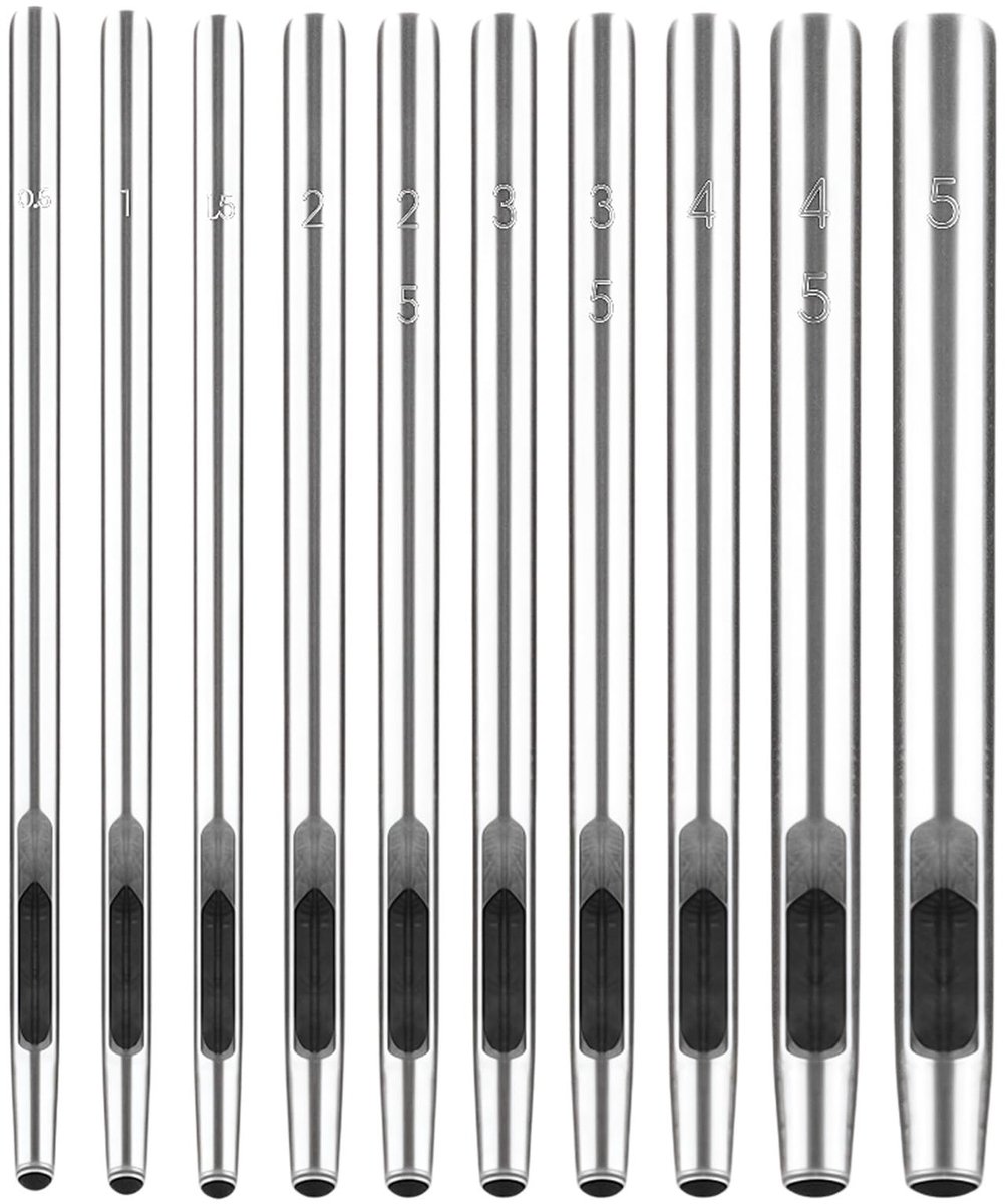 SPHProducts - Leer Perforatie Set - 10-delige Set - Metalen Ronde Hole Puncher - 0.5-5MM - Geschikt voor Leer Papier en Kunststof - Perfect voor Creat