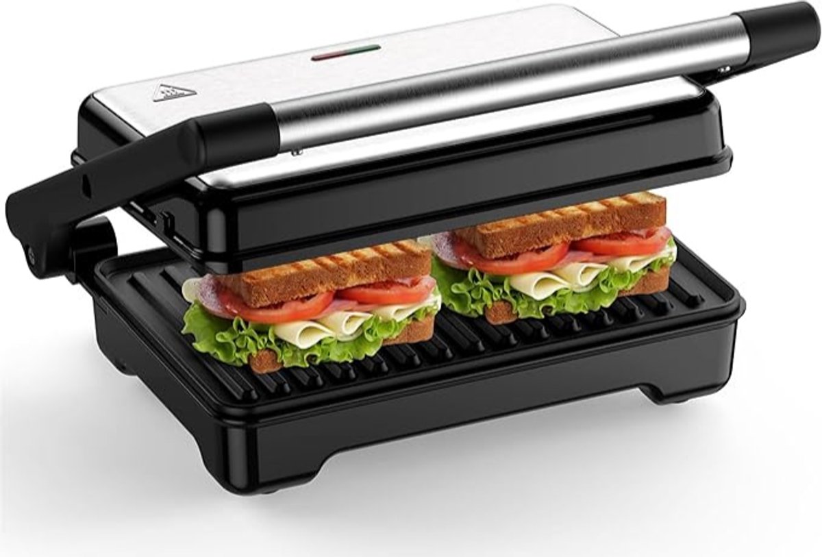 SNJY® Tosti Apparaat - Broodrooster - Tosti IJzer - Panini Grill - 1500 Watt - Zilver