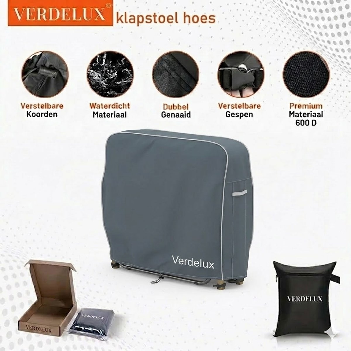 Stoelhoes Opklapbaar Tuinstoel 110x71x20/34 cm Antraciet - 420D Oxford Waterdicht met Opbergtas - Verdelux