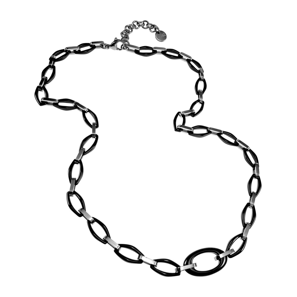 Ketting met Zwarte Keramische Schakels en RVS, Unisex - Verstelbaar 50- 55 cm