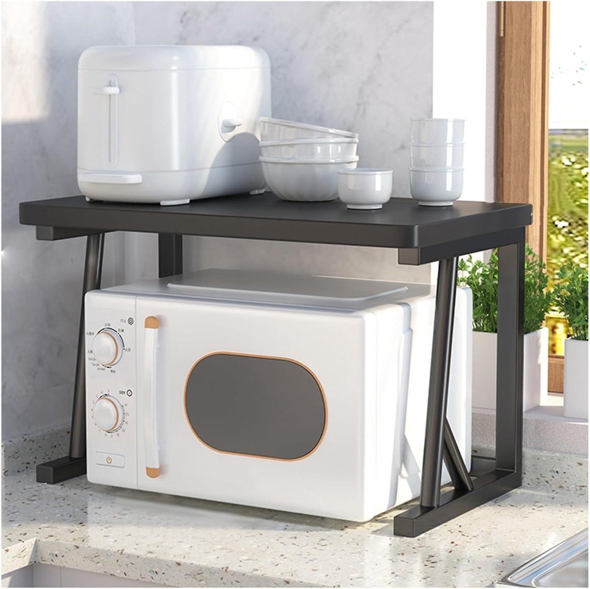 Magnetronrek - Keuken organizer - Keuken opruimen - Roestvrij staal - 2 etages - Zwart