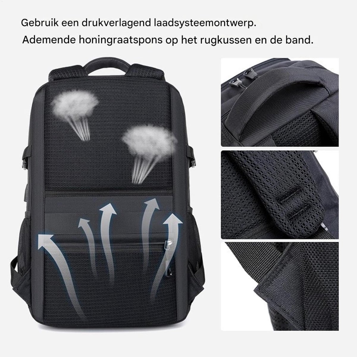 Laptop Rugzak - Reis tas - Dagelijks Gebruik - Geïntegreerde USB poort - 15 inch laptop - Zwart thumbnail 4