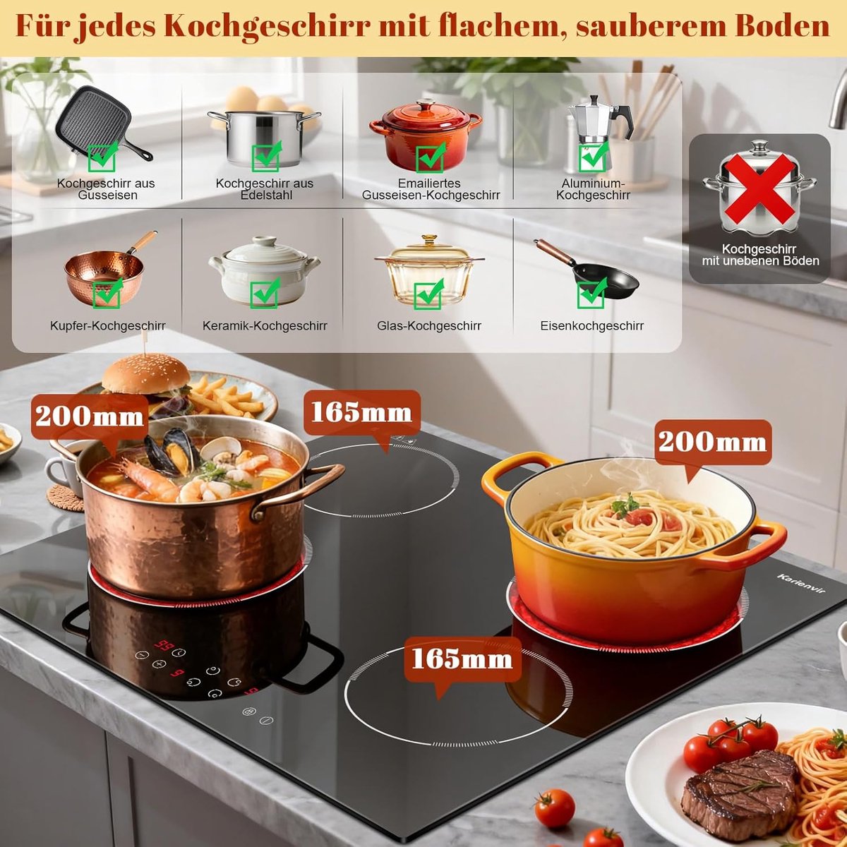 Keramische kookplaat - 4 platen - Thuis koken - Touch bediening - 60 cm - Zwart