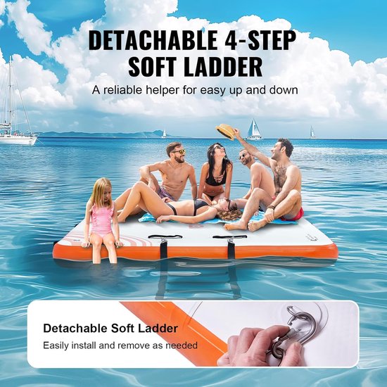 Drijvend Dok - Water Platform - Waterplezier Beleven - Antislip PVC Stof - 2.43 x 1.52 Meter - Wit Oranje — afbeelding 4