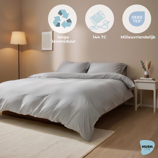 HUSH Living Dekbedovertrek - 100% katoen - 144TC - soepel en ademend - 240x220+20cm - lichtgrijs — afbeelding 3