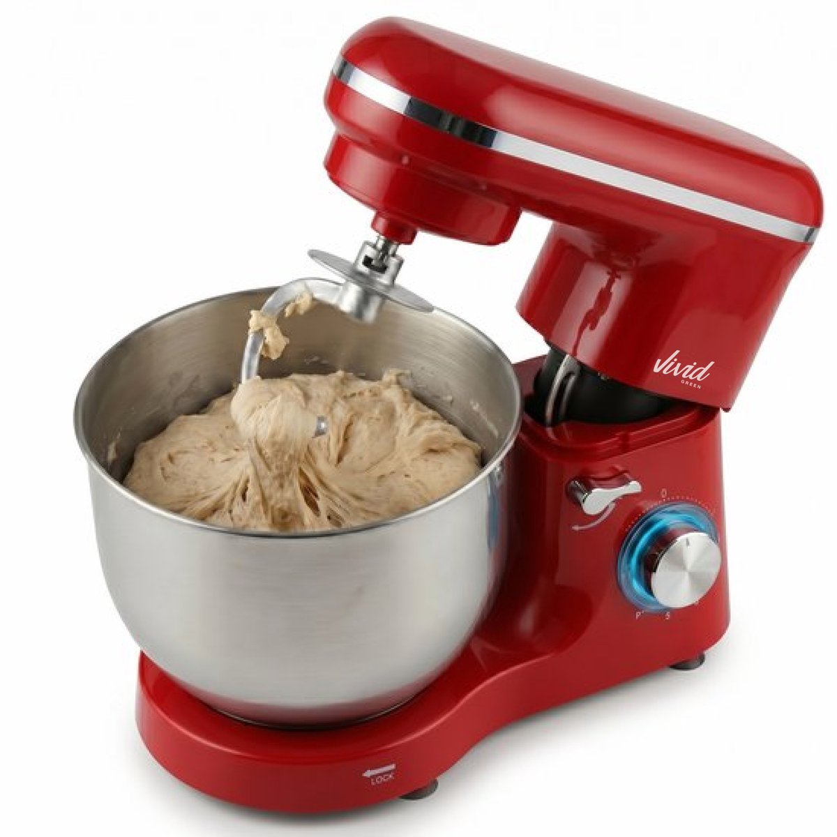 Keukenmachine 2000W - Keukenrobot - Foodprocessor - Keukenmixer met RVS Mengkom - Incl. 5 Accessoires - 6.2L - Rood - Vivid Green