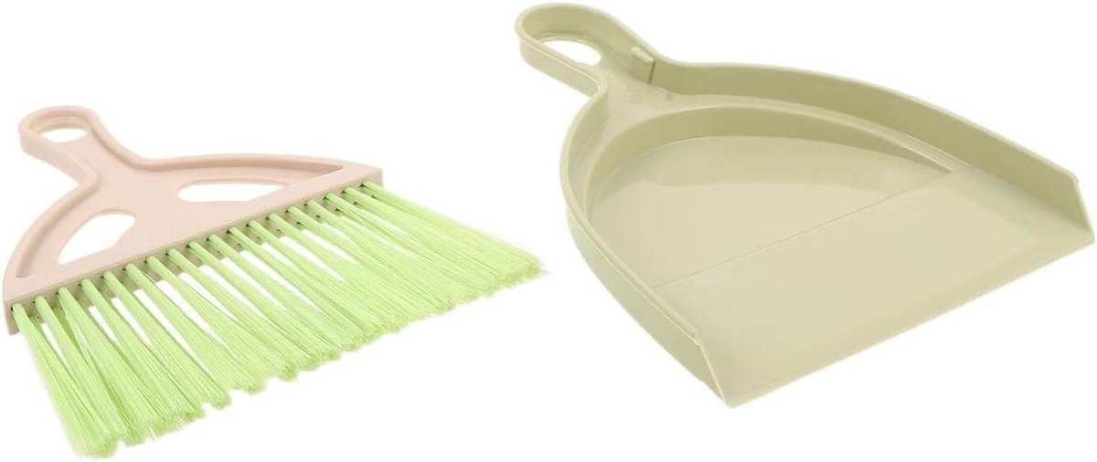 Bureaubezem Stofblik Set - Mini Handveger - Bureau Reinigen - Ruimtebesparend Ontwerp - 20.5 cm - Groen