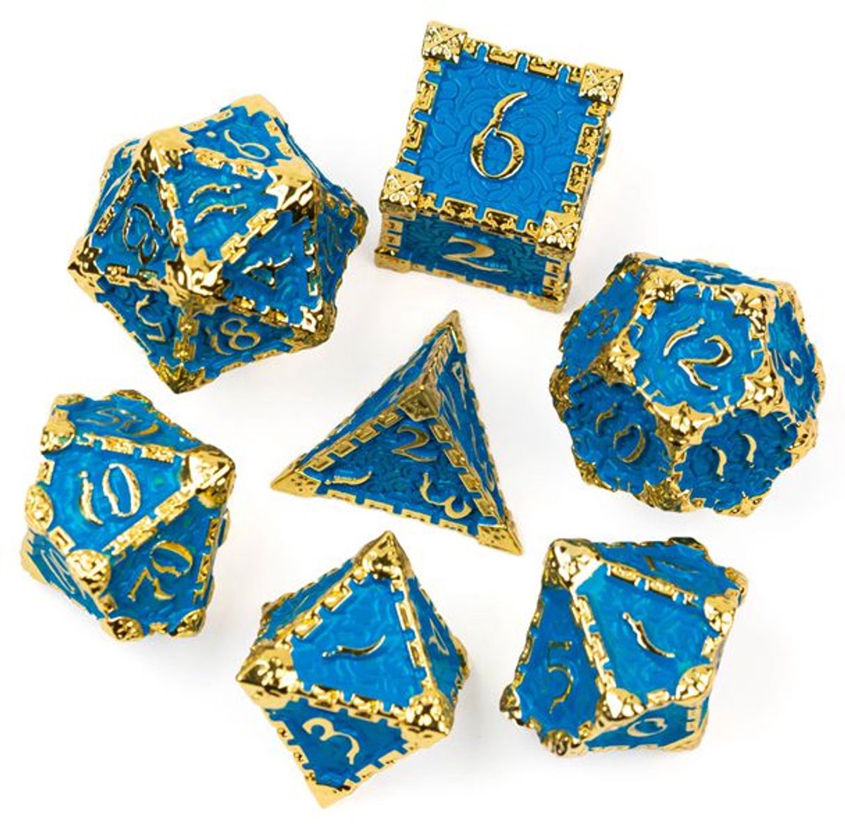 Dobbelstenenset Metaal Dagger of Venom Blauw Goud