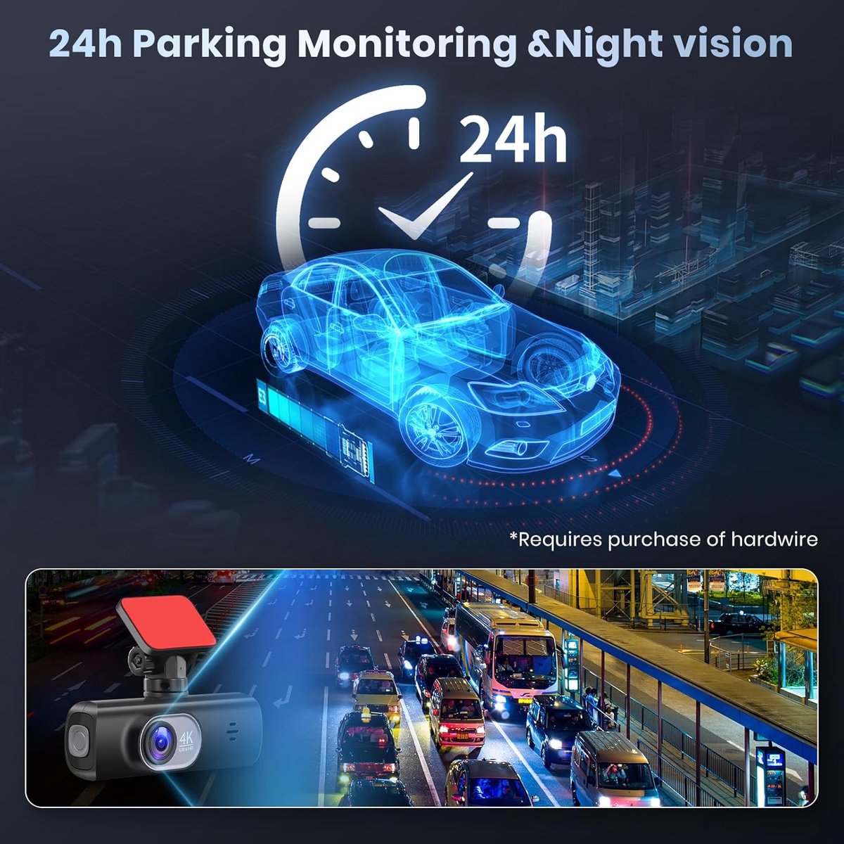 Dashcam voor en achter auto, dual front en binnenruimte autocamera 64G-kaart, FHD 1080p 3,16 inch IPS-scherm, dashcam G-sensor, parkeermonitor loop-opname, nachtzicht – foto 5
