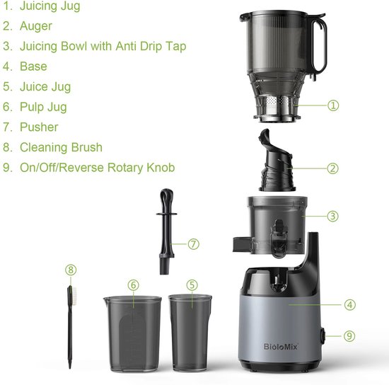 Cherrys Finds - Pers- En Sapcentrifuge - Slowjuicer - Sapmachine Voor Groenten en Fruit - Sapcentrifuge - 220 - 2240V - Grijs van Merkloos — afbeelding 3