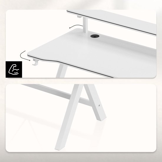 Gaming bureau 120 cm met stalen frame en opbergplank Wit Carbon Design — afbeelding 4