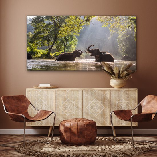 Décoration murale Métal - Peinture Aluminium - Eléphants jouant au soleil - 160x80 cm - Dibond