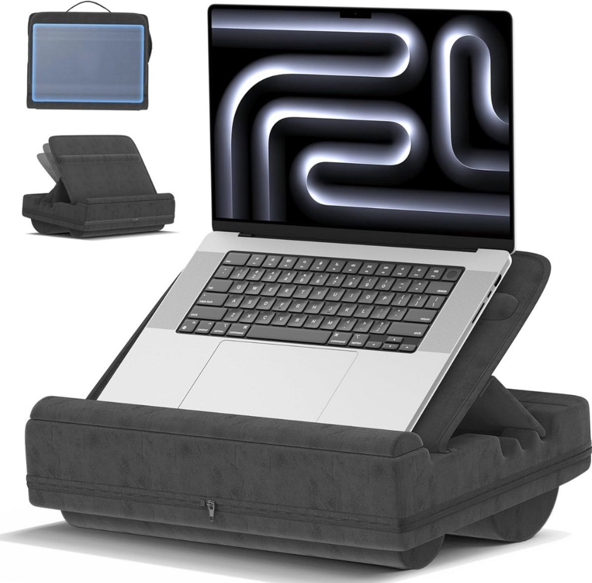 Famanu - Verstelbaar laptopkussen met handsteun – tot 16 inch – zwart design