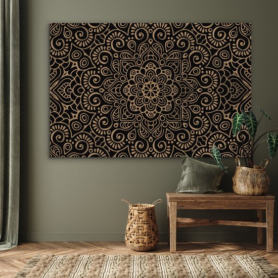 Décoration murale Métal - Peinture Aluminium Industriel - Motif doré sur fond noir - 150x100 cm - Dibond - Photo sur aluminium - Décoration murale industrielle - Pour le salon/chambre