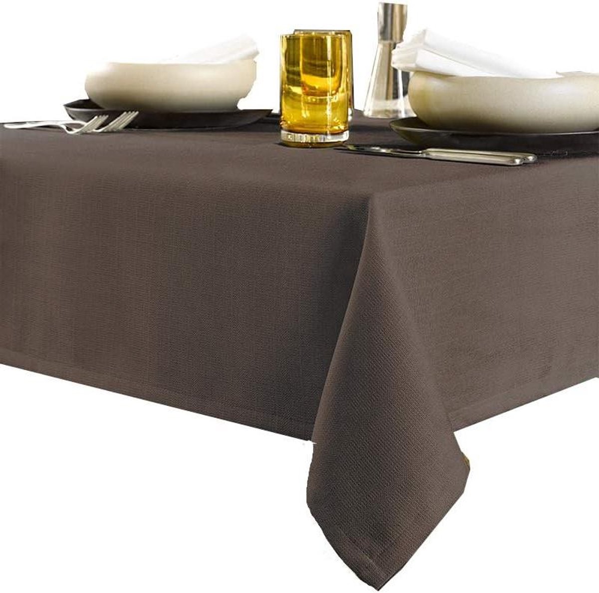Tafellaken - Tafelkleed - Eettafel Dekken - Stukgeverfd Polyester - 145 x 260 cm - Bruin