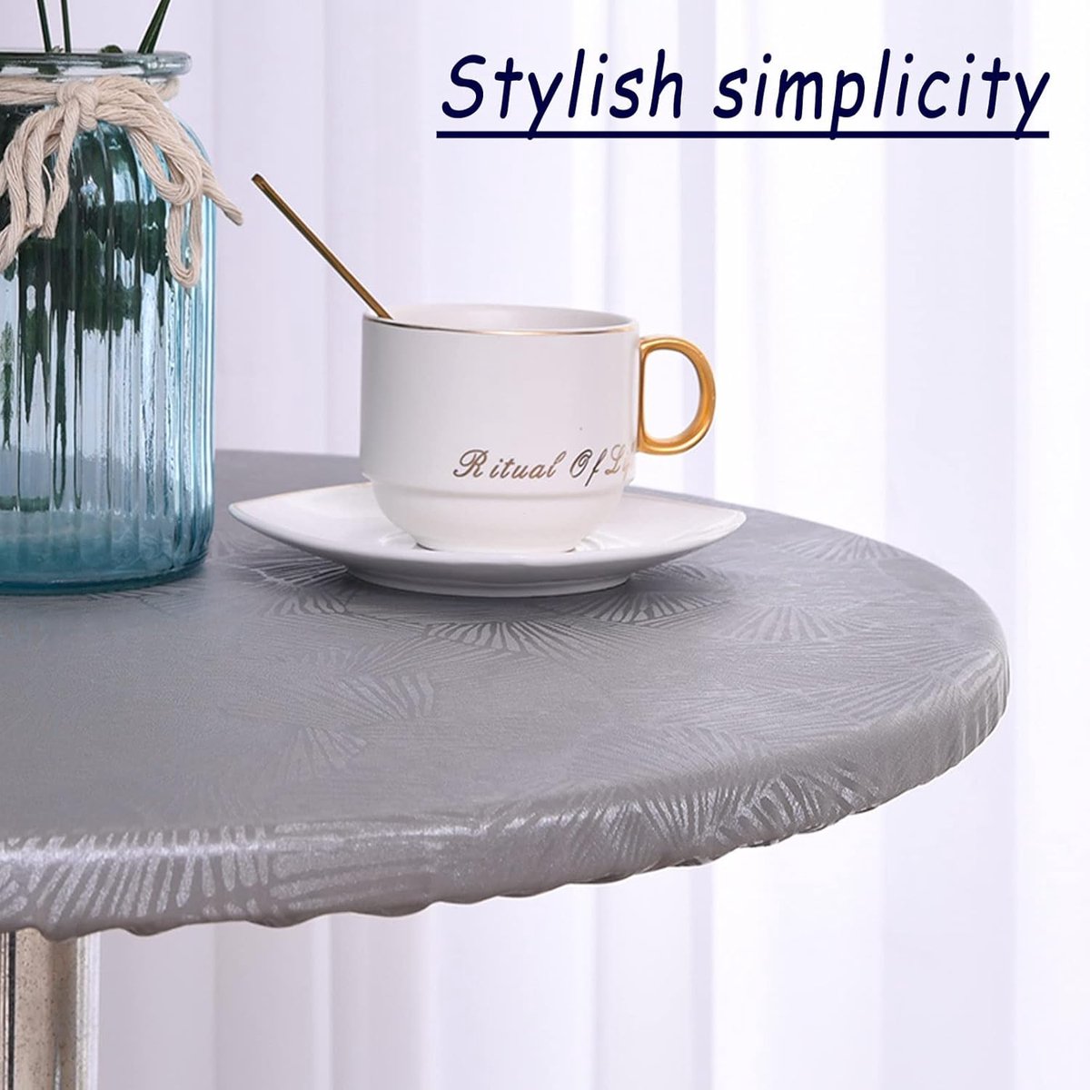 Rond Tafelkleed - Tafelhoes Afveegbaar - Tafel Beschermen - Waterdicht & Elastisch - 60 cm - Grijs