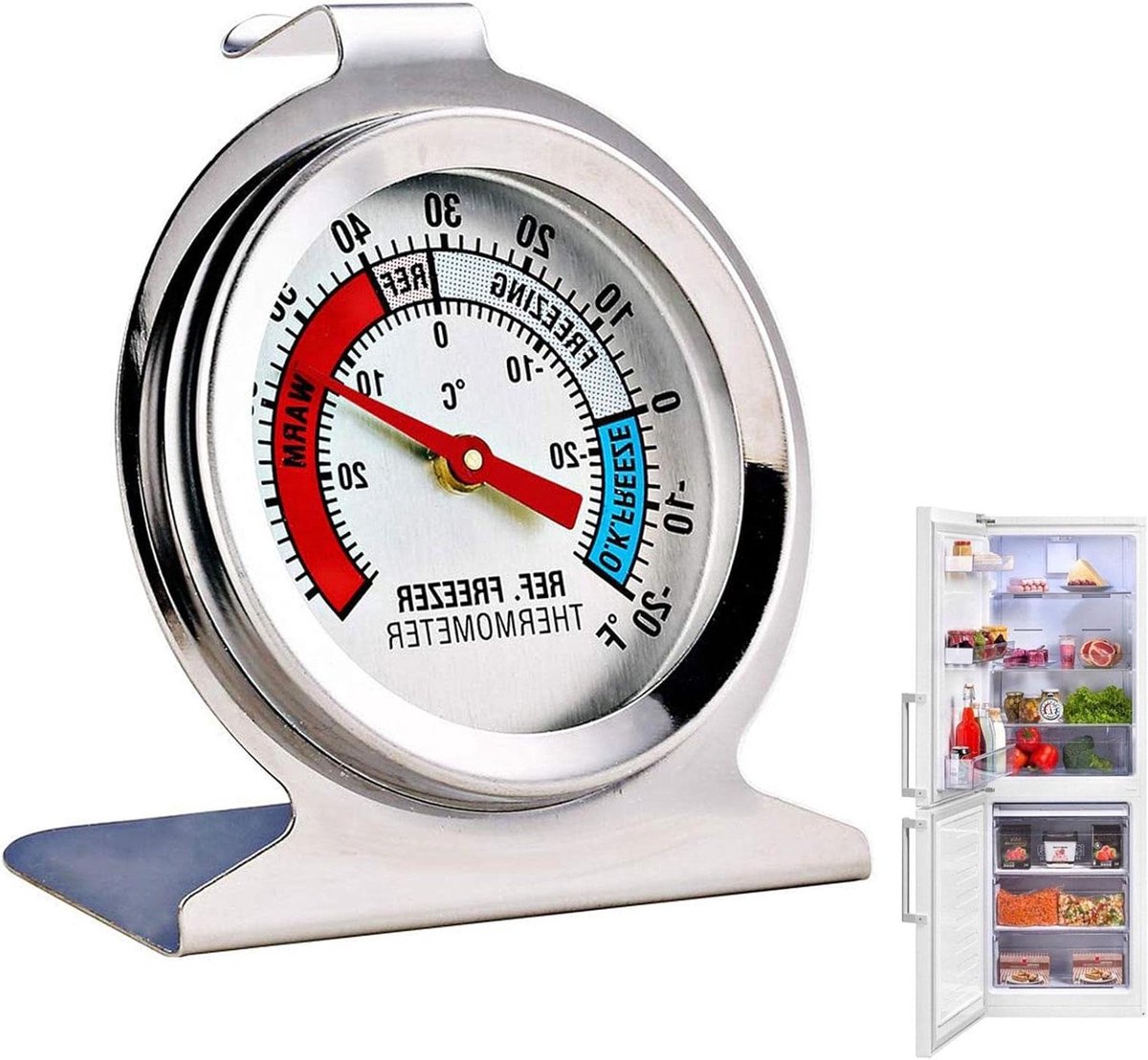 Koelkast Thermometer - Vriezer Meter - Temperatuur Bewaken - Mechanisch Ontwerp - 4.1cm Wijzerplaat - Zilver