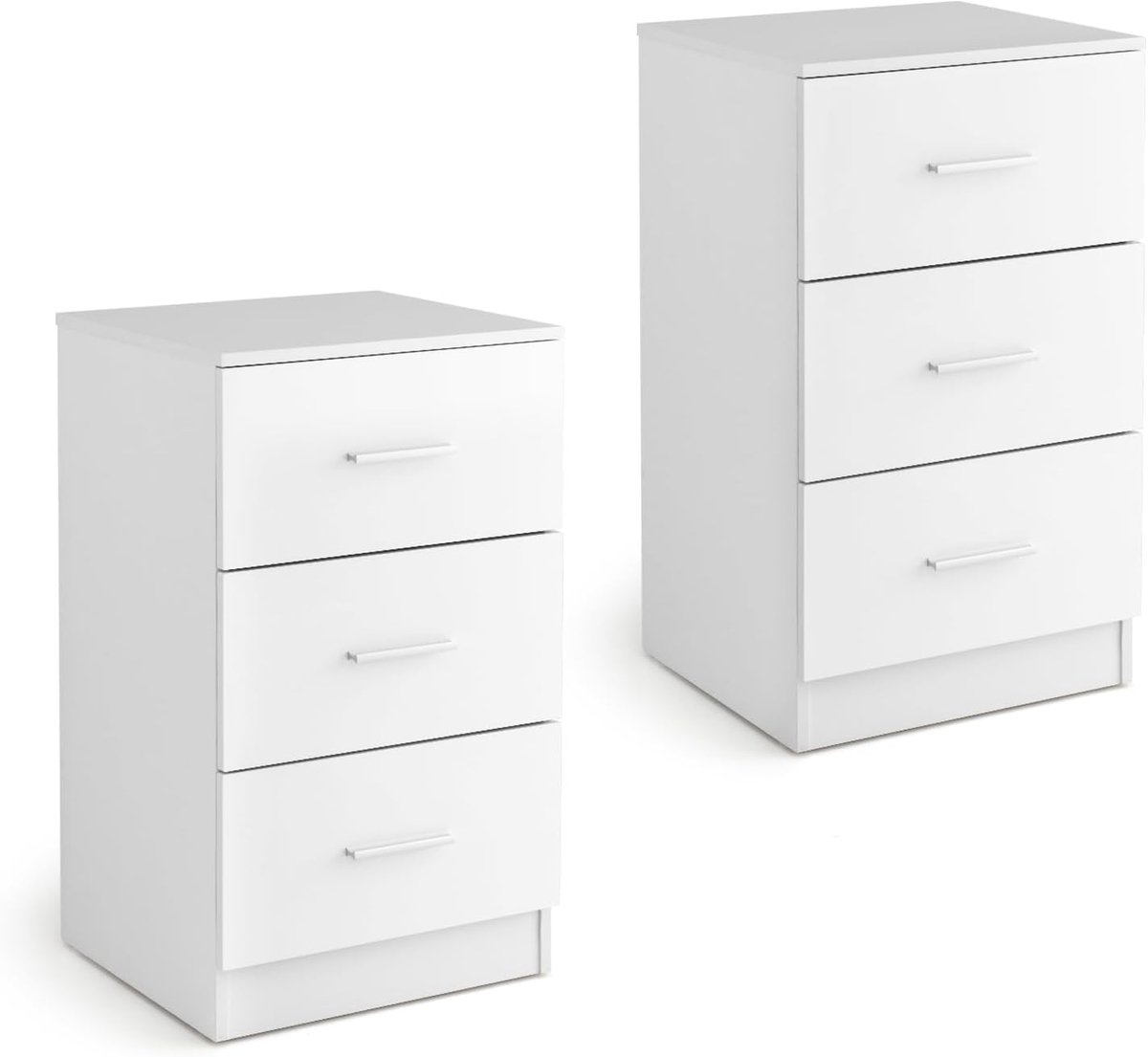 Set van 2 Houten Nachtkastjes met 3 Laden - Stijlvolle Bijzettafel voor Slaapkamer en Woonkamer - 67 cm Hoog