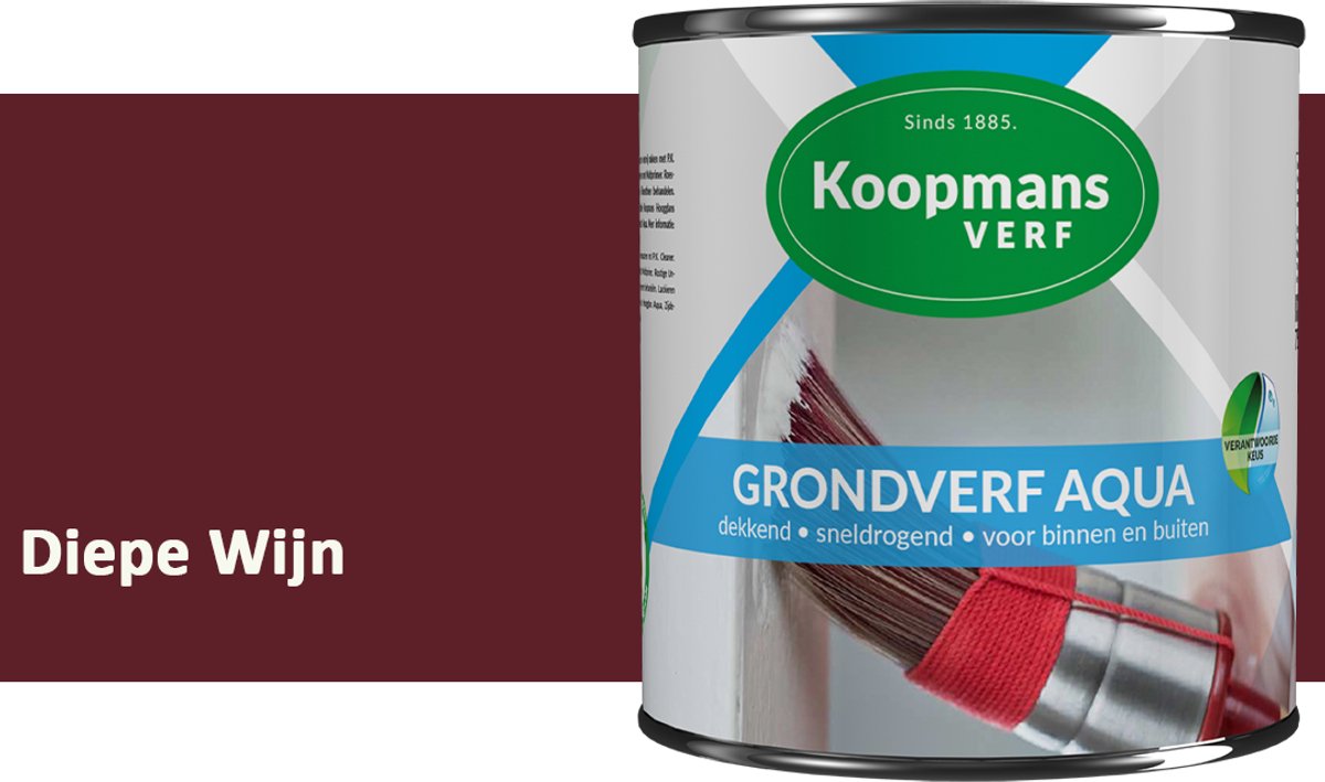Koopmans Grondverf Aqua – Watergedragen Biobased Grondverf voor Hout & Metaal – Binnen en Buiten – Diepe Wijn – 750 ml