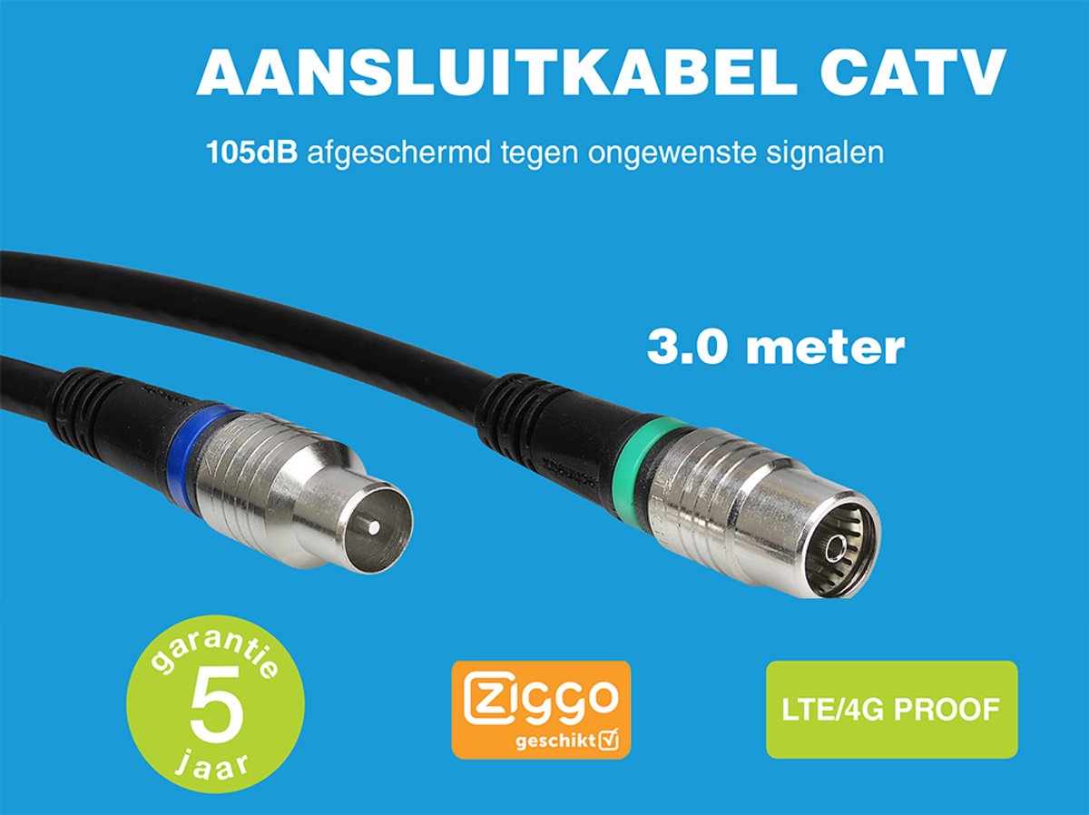 Technetix RLA++10 4G/LTE proof IEC (m) - IEC (v) coaxkabel - 3 meter