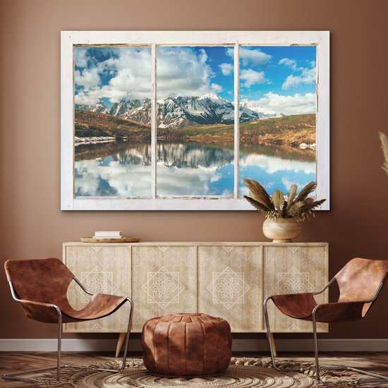 Décoration murale Métal - Aluminium Peinture Industrielle - Vue à travers - Montagnes - Water - 180x120 cm - Dibond - Photo sur aluminium - Décoration murale industrielle - Pour le salon / chambre
