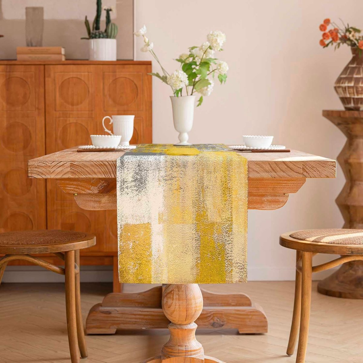 SnelShoppen - Table Runner Modern Geel 40 x 140 cm - Polyester Tafelkleed Retro Boho voor Feest, Keuken, Binnen, Herfst, Lente Decoratie