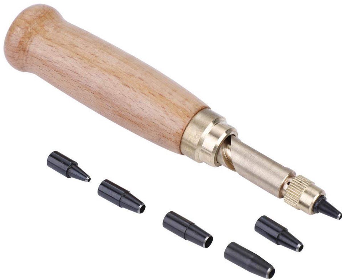 aladdien - Gaatjesset voor leren riemen en hout - Duurzame perforator met 6 maten - Zwart - Geschikt voor leren producten - Handmatig gebruik - Idea...