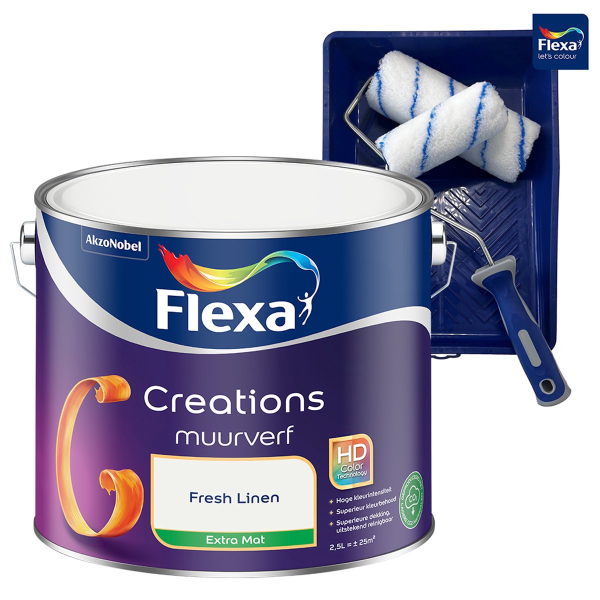 Voordeelpakket Flexa Creations-muurverf Extra Mat - Fresh Linen - 2.5L + Flexa Non Paint