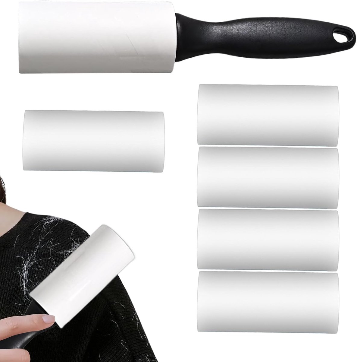 Pluisverwijderaar Kleding - Kledingroller Stof - Textiel Reinigen - Ergonomische Handgreep - 6 Navullingen - Wit