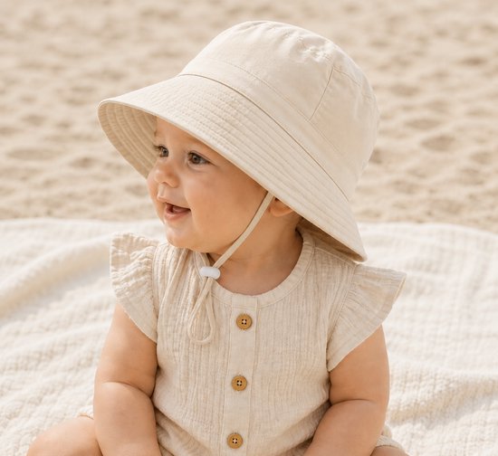 Zonnehoedje Baby Beige met UV Bescherming – Maat 48/50 – Voor 6 tot 18 Maanden