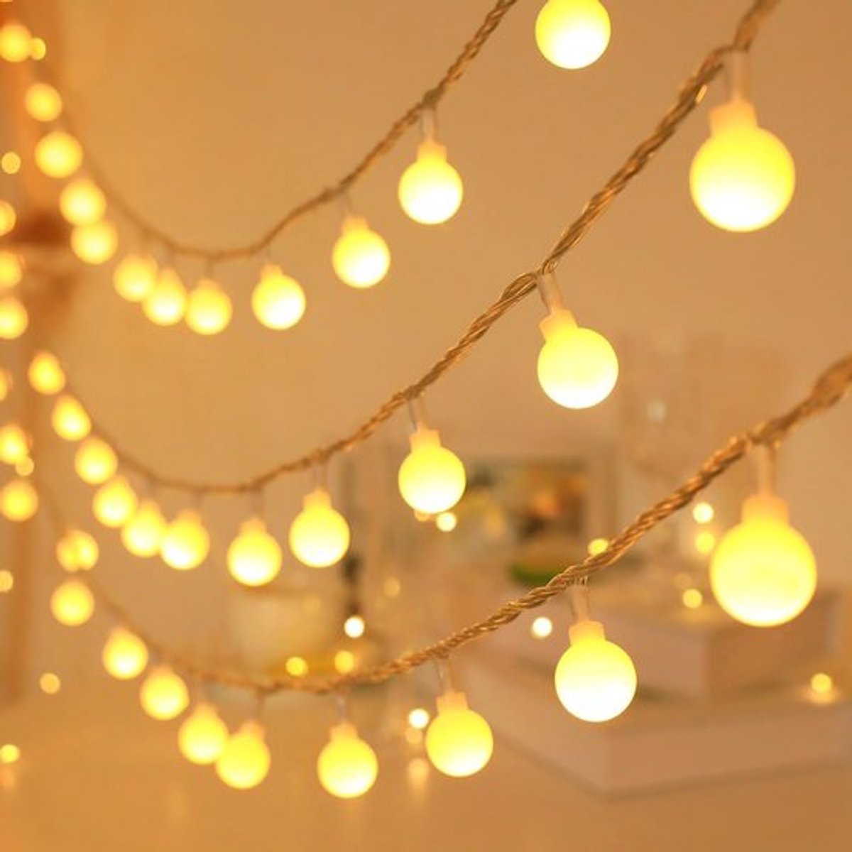 REWYTAZ-Globe String Lights for Bedroom, 20m 200 LED Fairy Lights Plug in, Warm Christmas String Lights for Indoor Outdoor Patio Party Garden Wedding Christmas Tree Decor