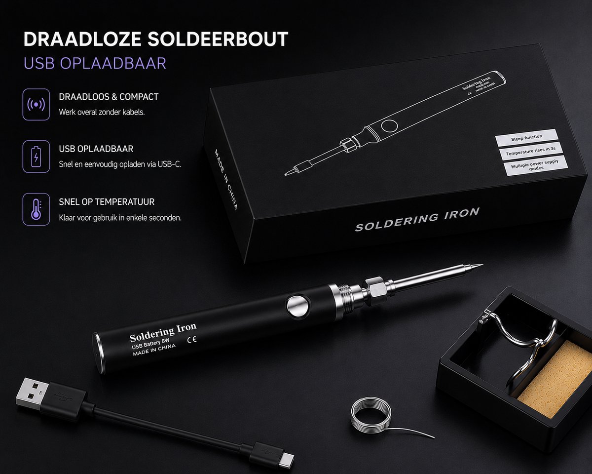 Draadloze soldeerbout kit - oplaadbaar - draagbaar - elektrisch soldeerpistool - 3 temperatuuraanpassing - soldeerlasgereedschap kit - reparatie huishoudelijke apparaten - elektronische componenten soldeerbouten – foto 3