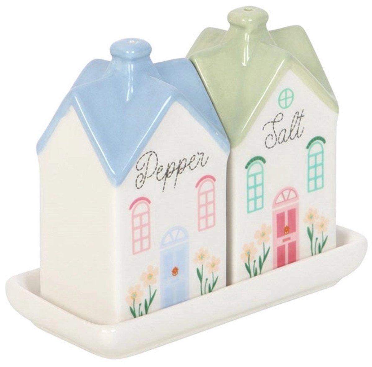 Something Different Pastel Huis Zout- en Peperstel – Keramische Zout- en Peperstrooiers – Decoratief Tafelaccessoire – Set van 2