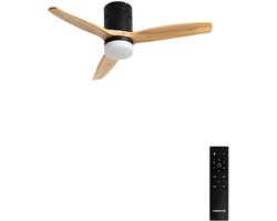 CREATE - Plafondventilator 40W silent 100% hout (Ø132cm) (ruimtes 10m²-25m²) - Zwart / Licht hout - Met licht - Afstandsbediening - WIND CALM NATURAL WOOD